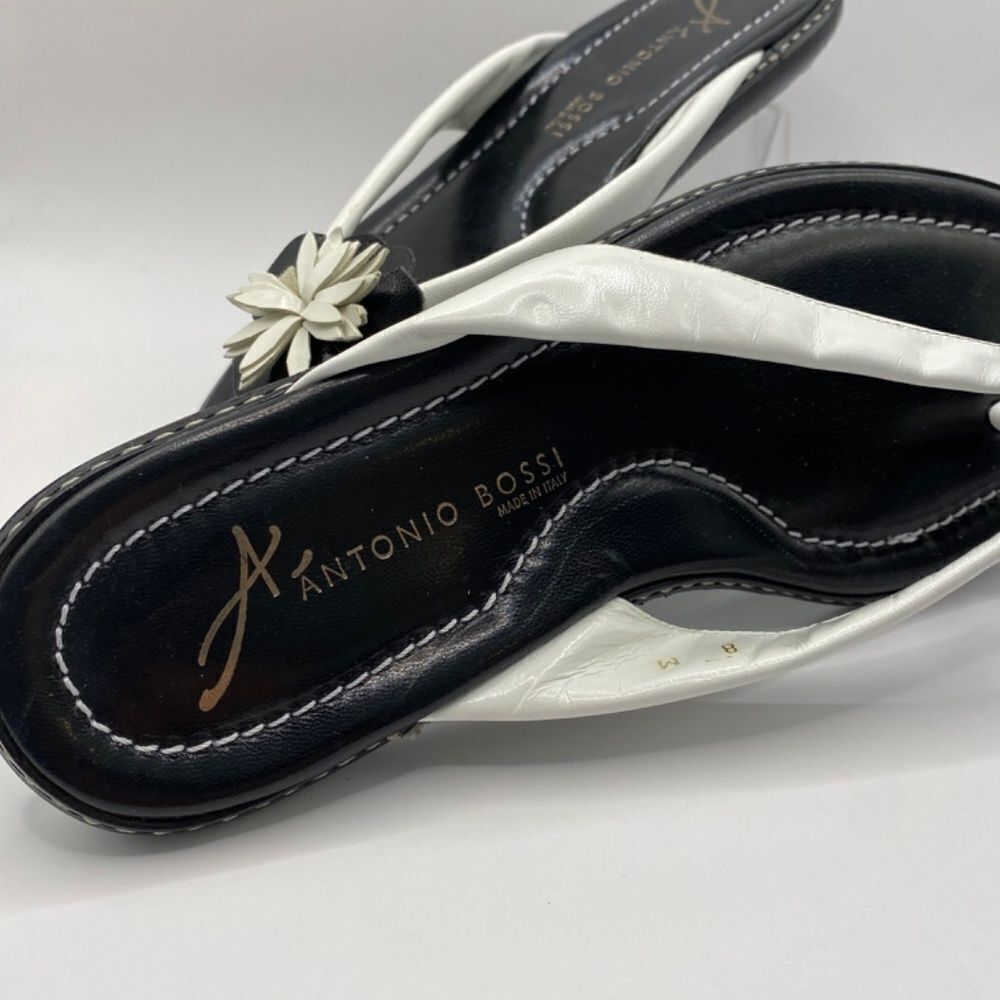 Antonio Bossi Size 8 Black White Leather Daisy Flower Sandals Size 8 NWT - Picture 5 of 8